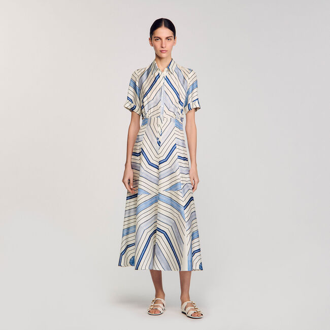 Midi jurk zijde Spirales print