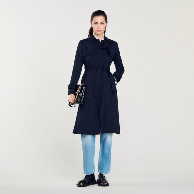 Trenchcoat met geplooid inzetstuk