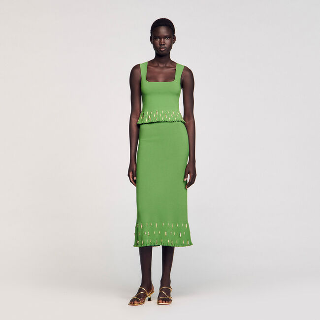 Lange rok tricot met kwastjes