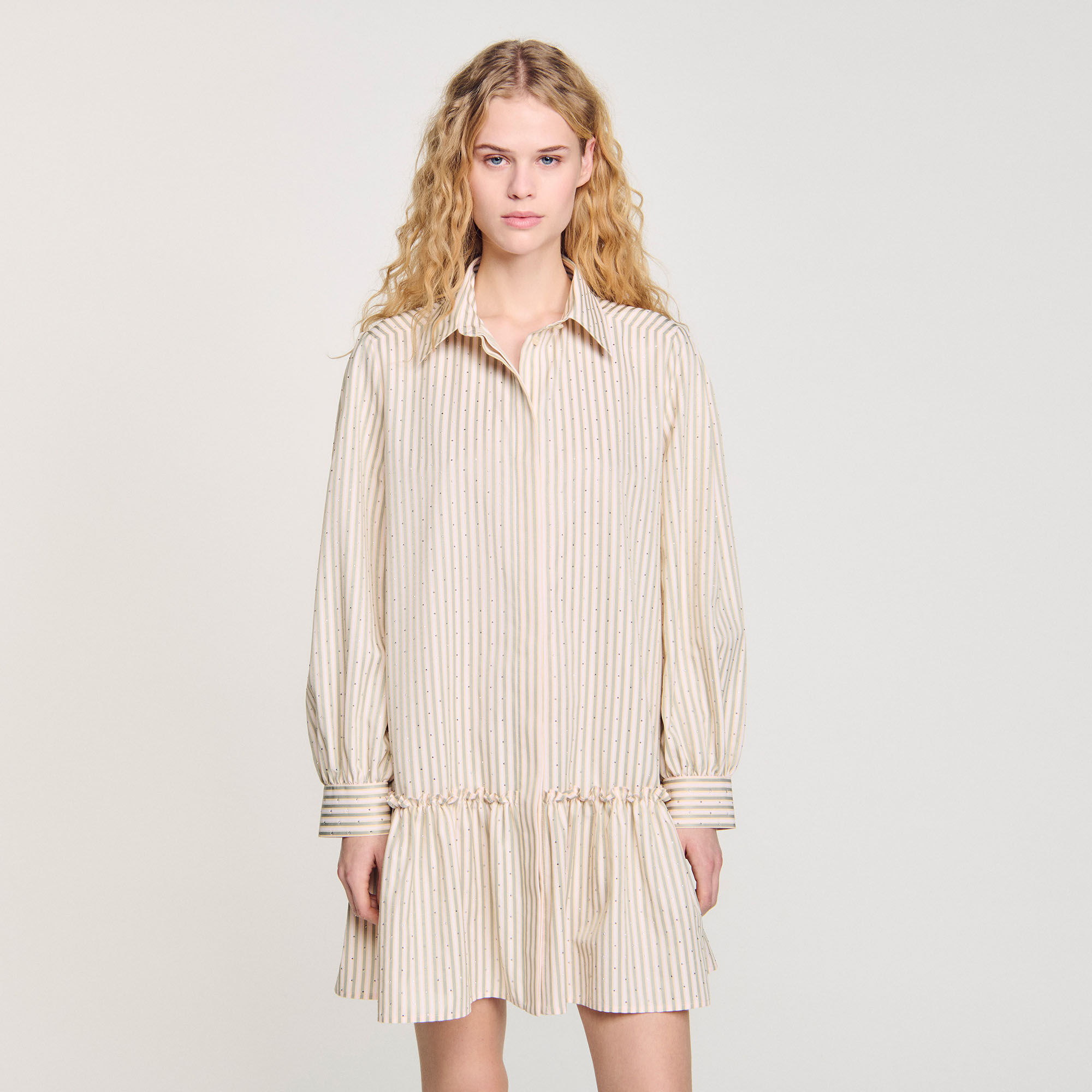Jurk overhemdblouse gestreept met stras
