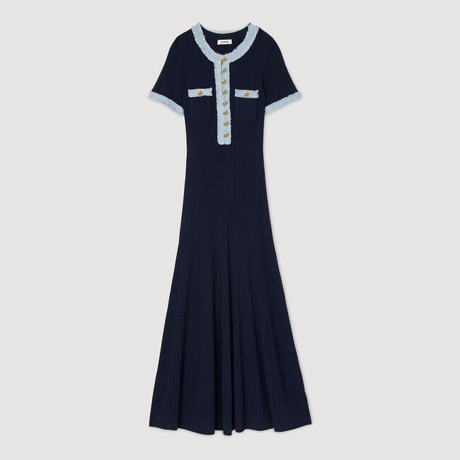 Midi jurk breiwerk en denim