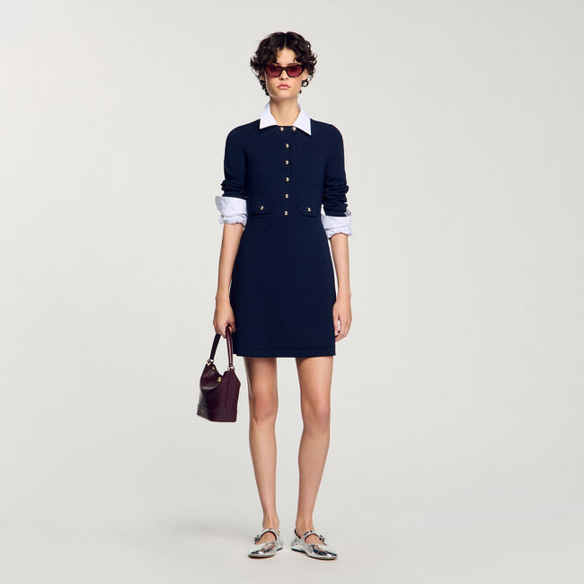 Korte jurk tricot knoopsluiting
