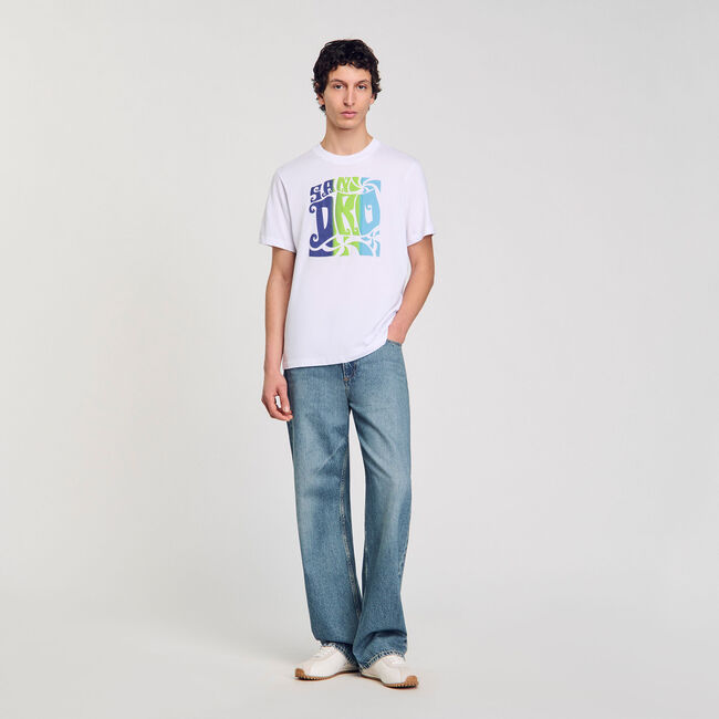 T-shirt katoen met print golven