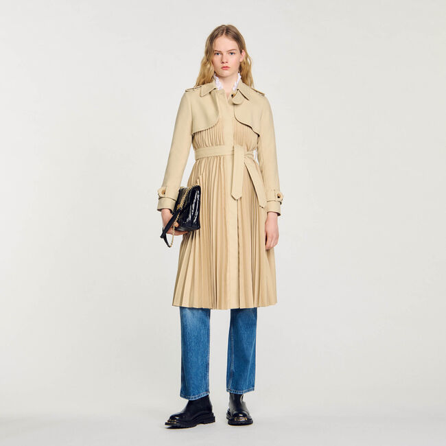 Plissé trenchcoat met riem