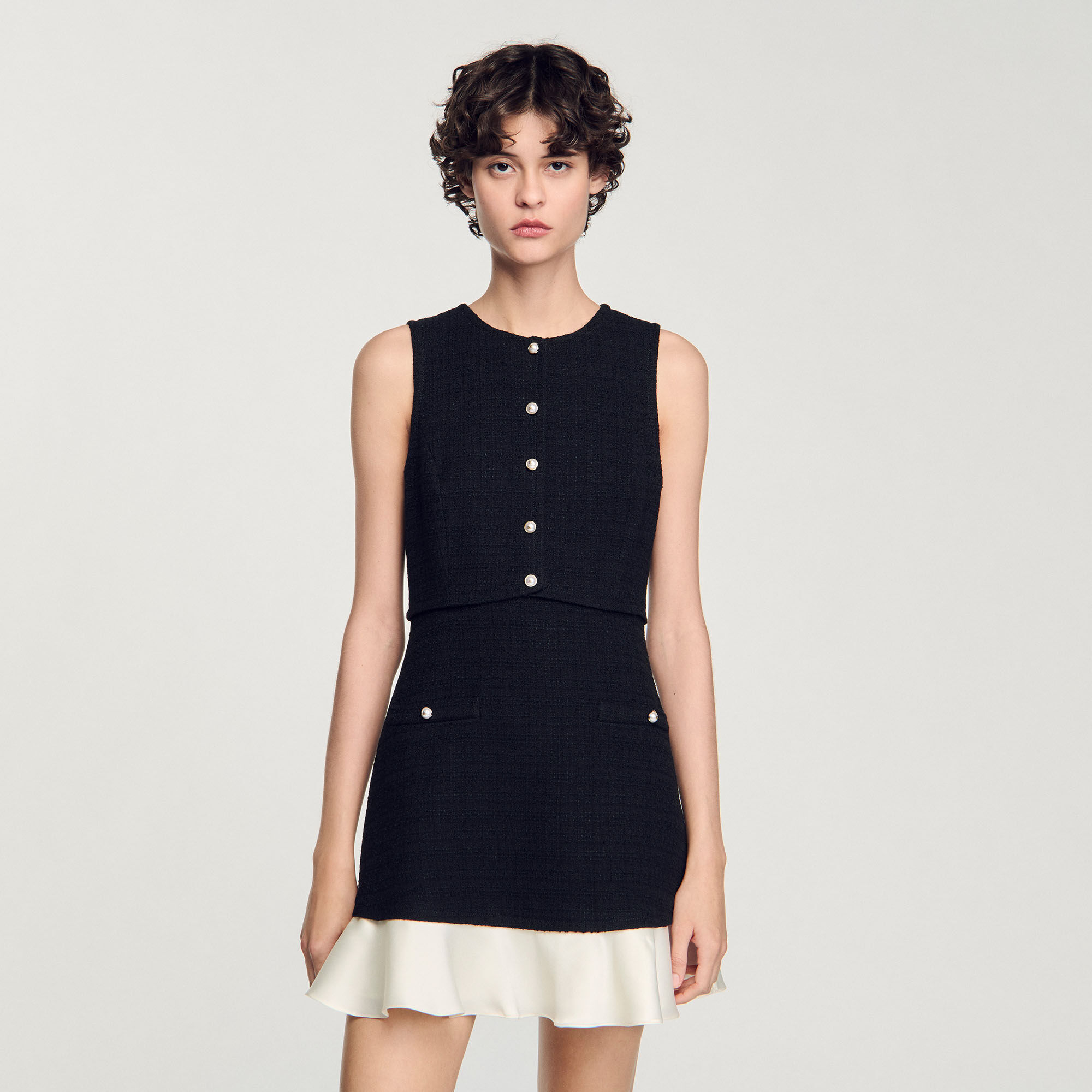 Korte jurk tweekleurig tweed